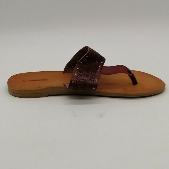 Maurices‎ Womens Pryia Flat Heel Thong Sandal Brown Laser Cutout Front Sz 10 M - Picture 2 of 9